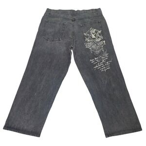 Vth Karl Kani Gold Jeans Mens 42x32 (42x30) Black Wide Leg Baggy 90s Vintage